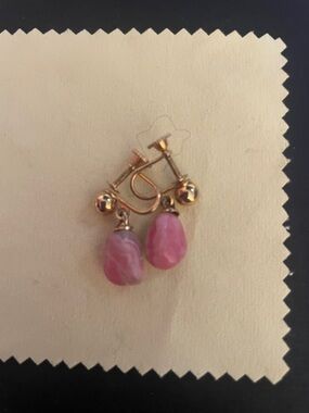 Gold-Tone Pink Stone Drop Clip-On Earrings